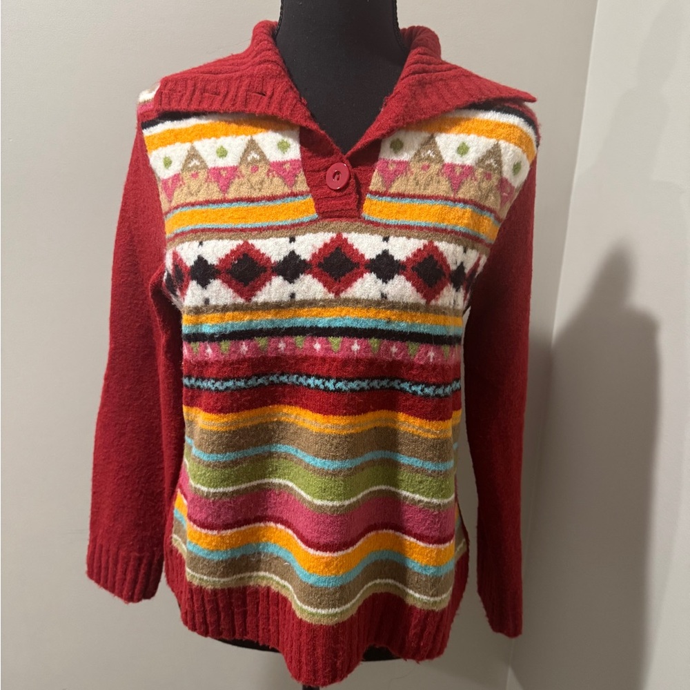 Cozy Fair Isle Collared Knit Women’s small  Sweater folk‎ aesthetic hygge style